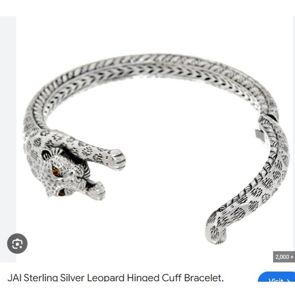 JAI Sterling Silver Leopard Hinged Cuff Bracelet J100326 - Picture 7 of 9